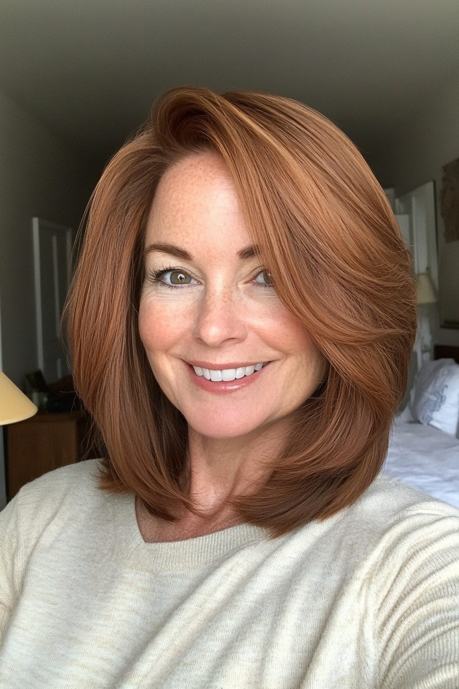 1. Soft Layered Bob in Chestnut Brown (Modern Hairstyles For Women Over 50) - Modern Hairstyles For Women Over 50