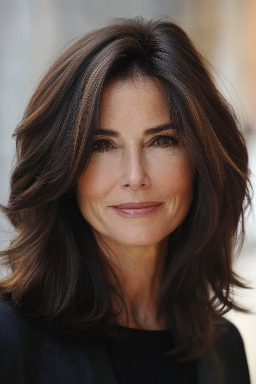 9. Collarbone-Length Soft Layers in Espresso Brown (Modern Hairstyles For Women Over 50) - Modern Hairstyles For Women Over 50