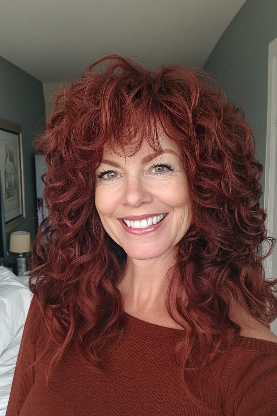 10. Curly Crop in Deep Mahogany (Modern Hairstyles For Women Over 50) - Modern Hairstyles For Women Over 50