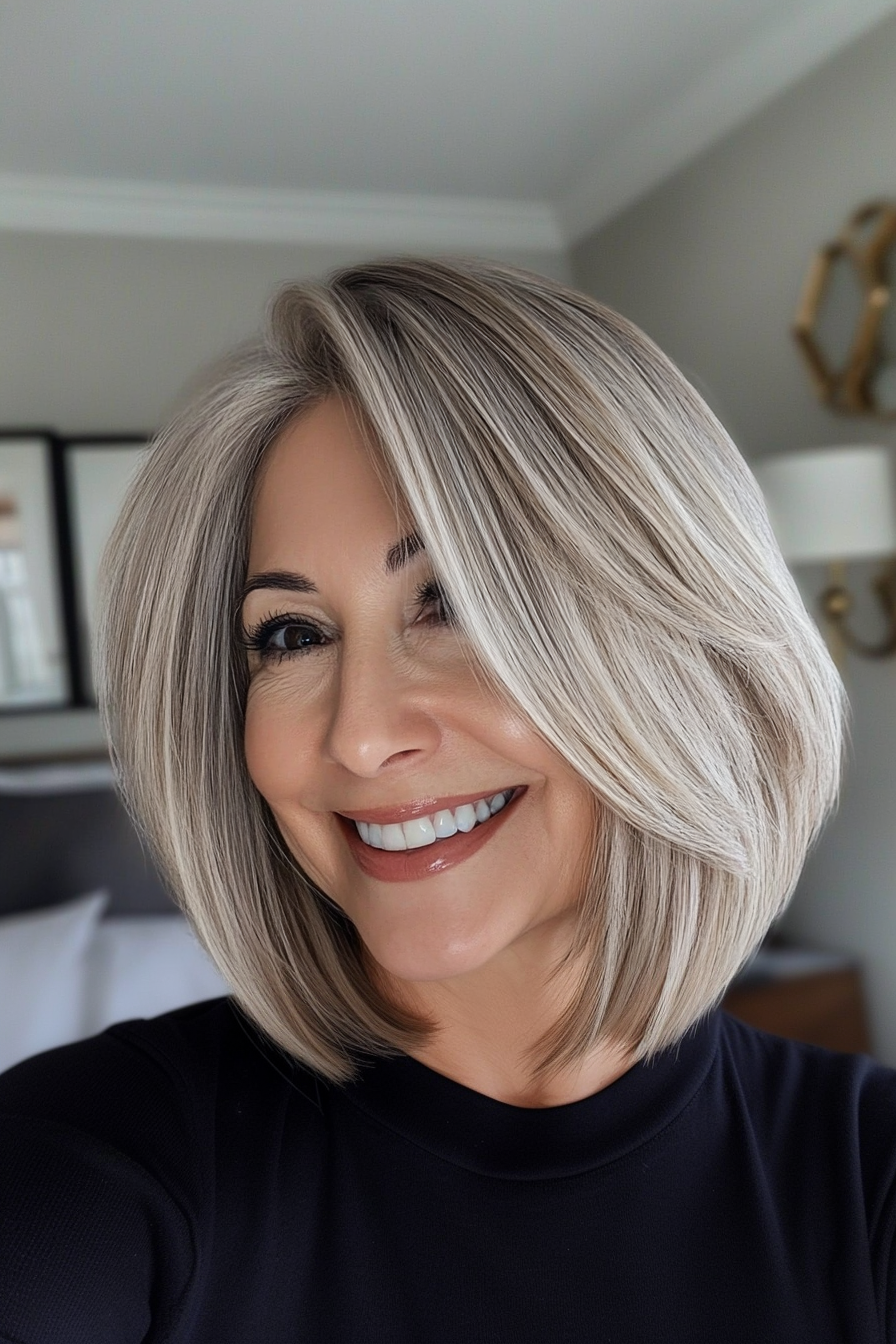 18. Layered Shoulder-Length Bob in Ash Blonde (Modern Hairstyles For Women Over 50) - Modern Hairstyles For Women Over 50