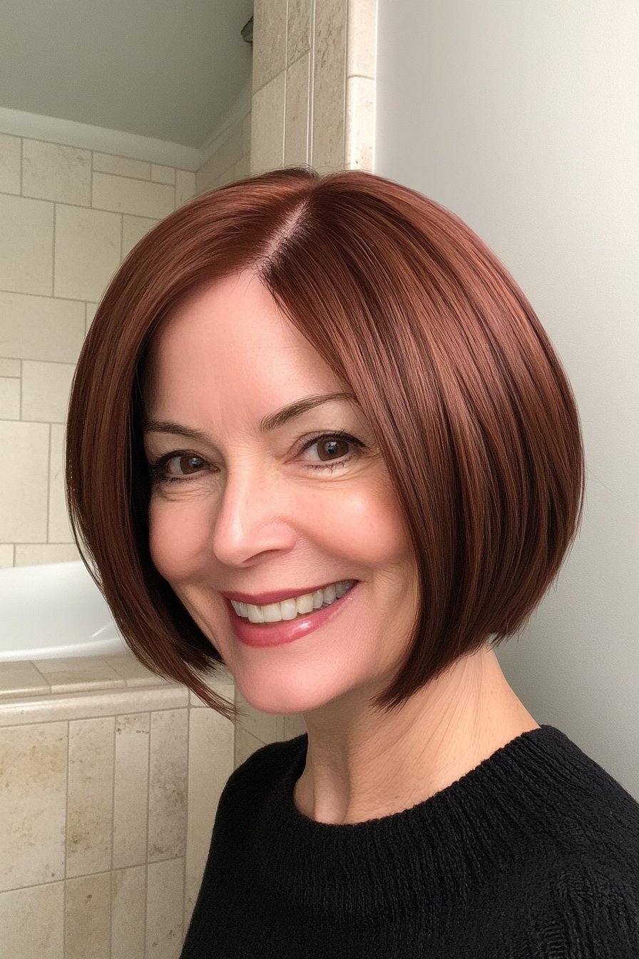 19. Classic French Bob in Chestnut Brown (Modern Hairstyles For Women Over 50) - Modern Hairstyles For Women Over 50