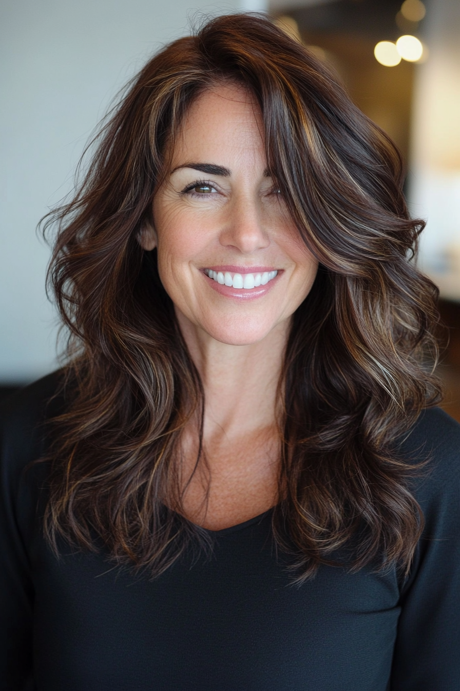 21. S-Shaped Waves in Dark Mocha (Modern Hairstyles For Women Over 50) - Modern Hairstyles For Women Over 50