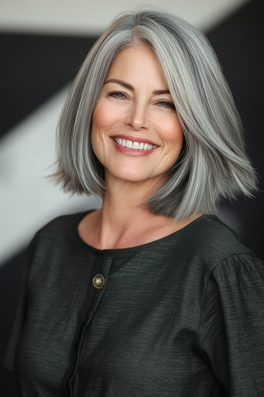 23. Chin-Length Layered Cut in Natural Gray (Modern Hairstyles For Women Over 50) - Modern Hairstyles For Women Over 50