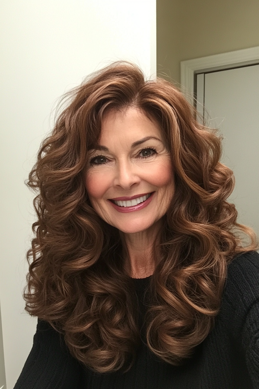 24. Lush Voluminous Curls in Chocolate Brown (Modern Hairstyles For Women Over 50) - Modern Hairstyles For Women Over 50