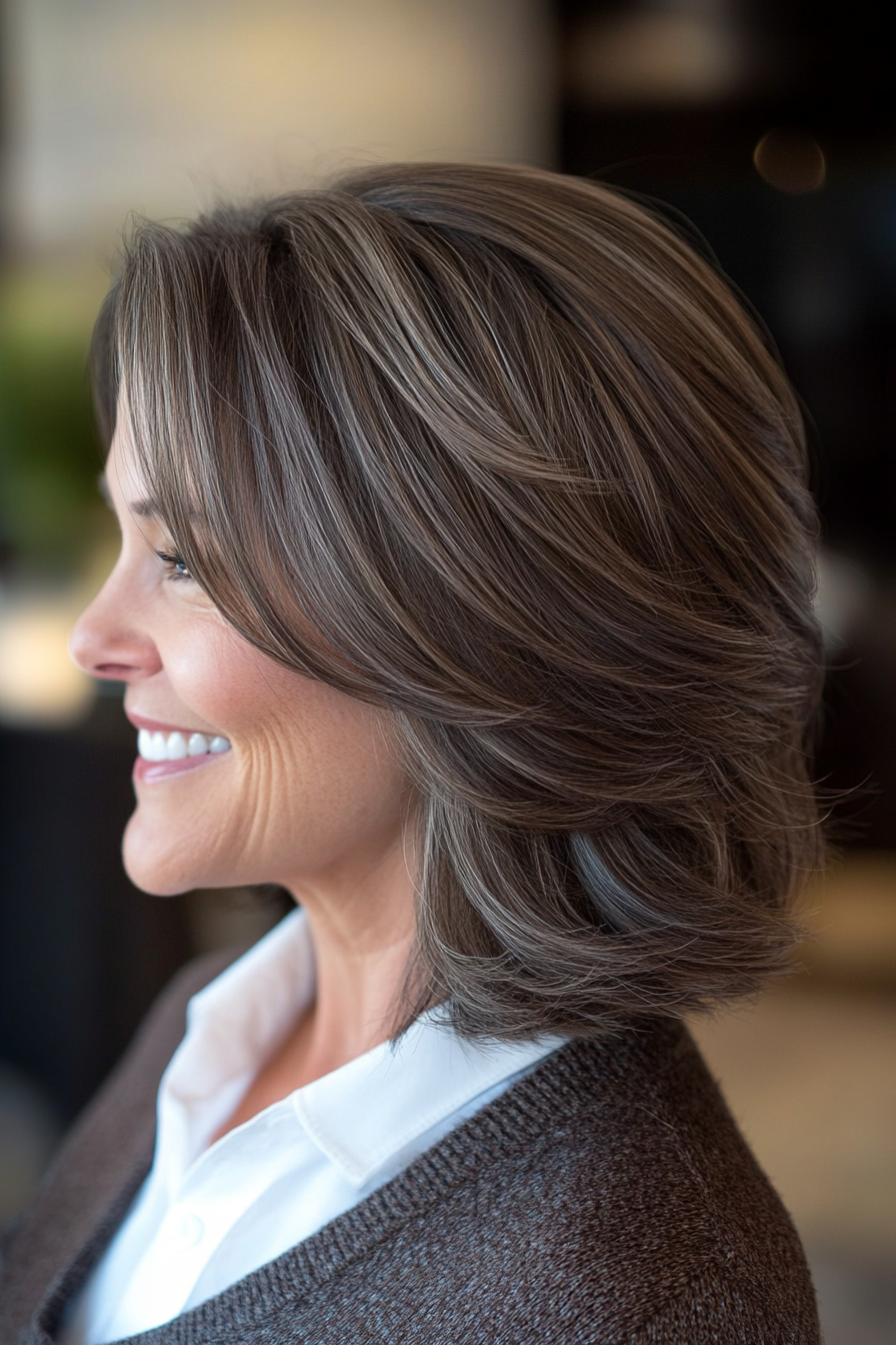 25. Tapered Layered Lob in Cool Espresso (Modern Hairstyles For Women Over 50) - Modern Hairstyles For Women Over 50