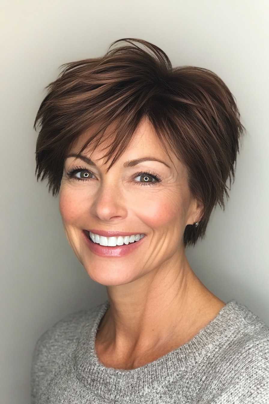 5. Choppy Pixie in Deep Brunette (Pixie Haircuts For Women Over 50) - Pixie Haircuts For Women Over 50
