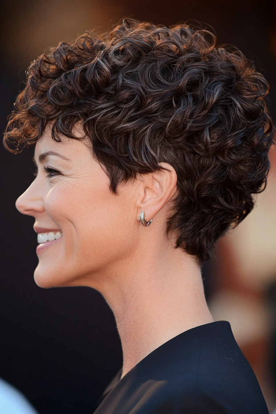 8. Curly Pixie in Dark Mocha Brown (Pixie Haircuts For Women Over 50) - Pixie Haircuts For Women Over 50