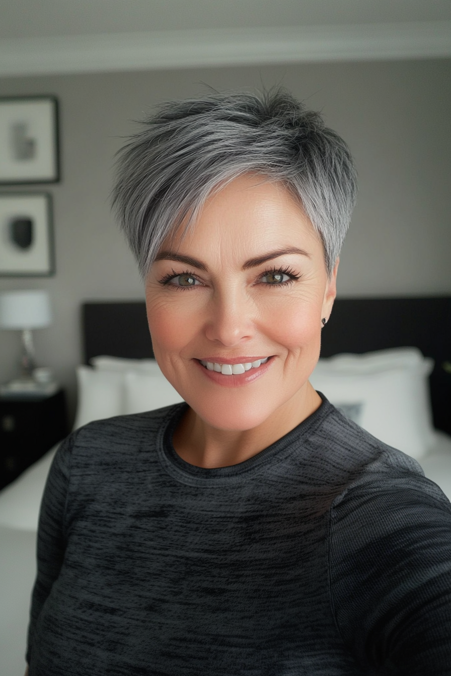 10. Edgy Undercut Pixie in Charcoal Gray (Pixie Haircuts For Women Over 50) - Pixie Haircuts For Women Over 50