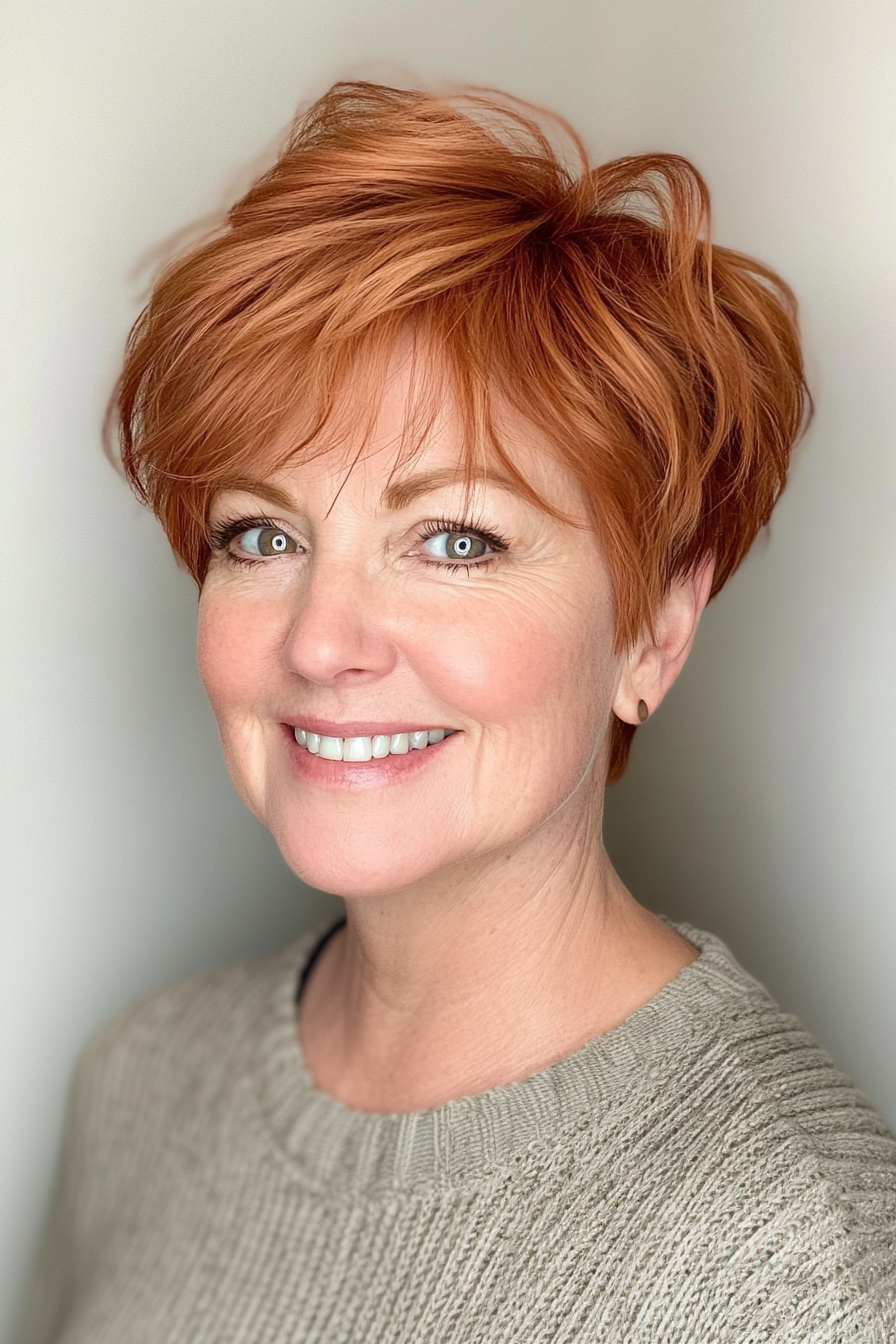 12. Wispy Pixie in Warm Auburn (Pixie Haircuts For Women Over 50) - Pixie Haircuts For Women Over 50