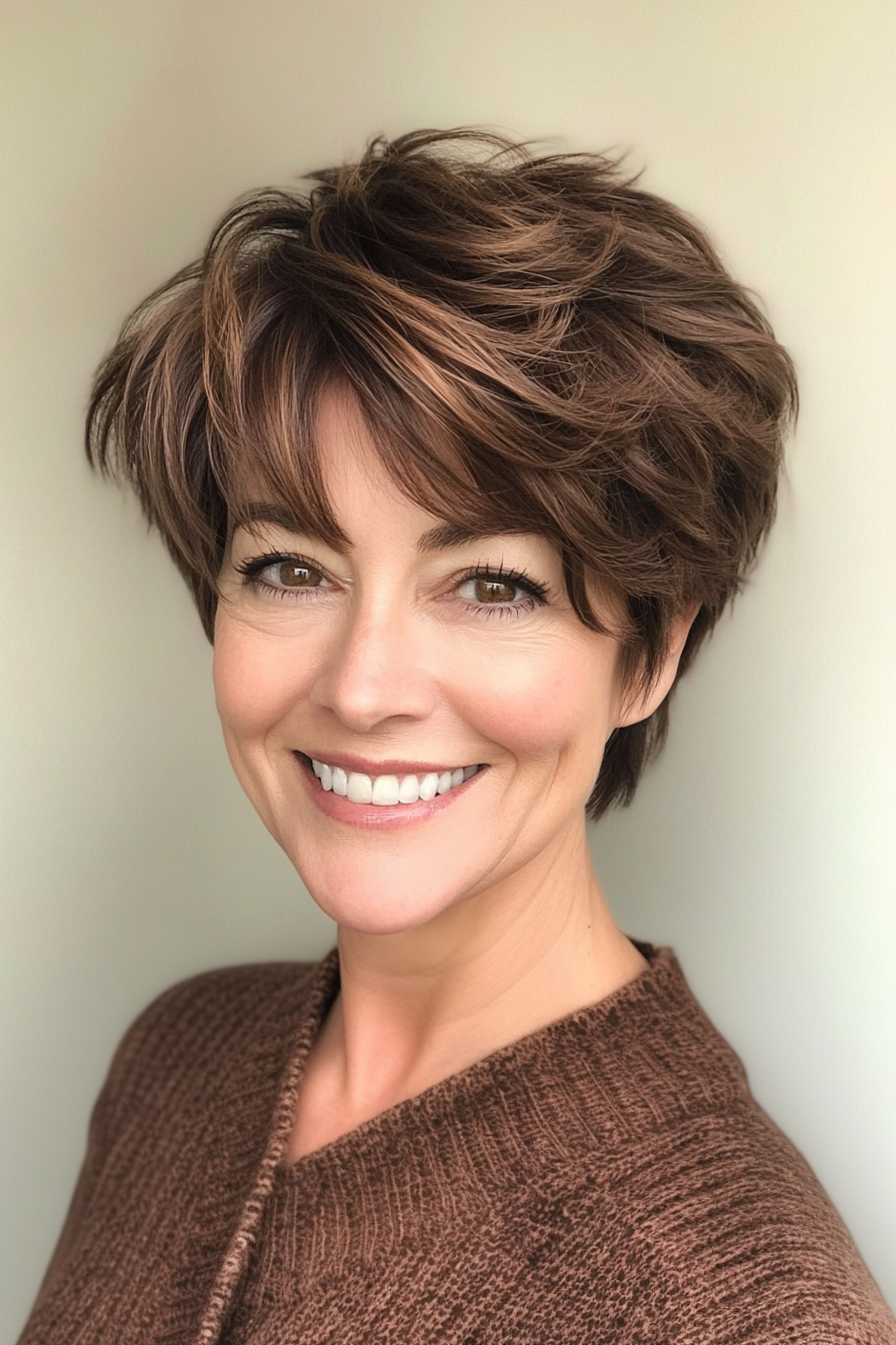 13. Voluminous Pixie in Deep Chocolate Brown (Pixie Haircuts For Women Over 50) - Pixie Haircuts For Women Over 50
