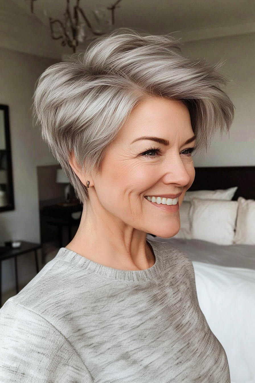16. Piecey Pixie in Silver Ash (Pixie Haircuts For Women Over 50) - Pixie Haircuts For Women Over 50