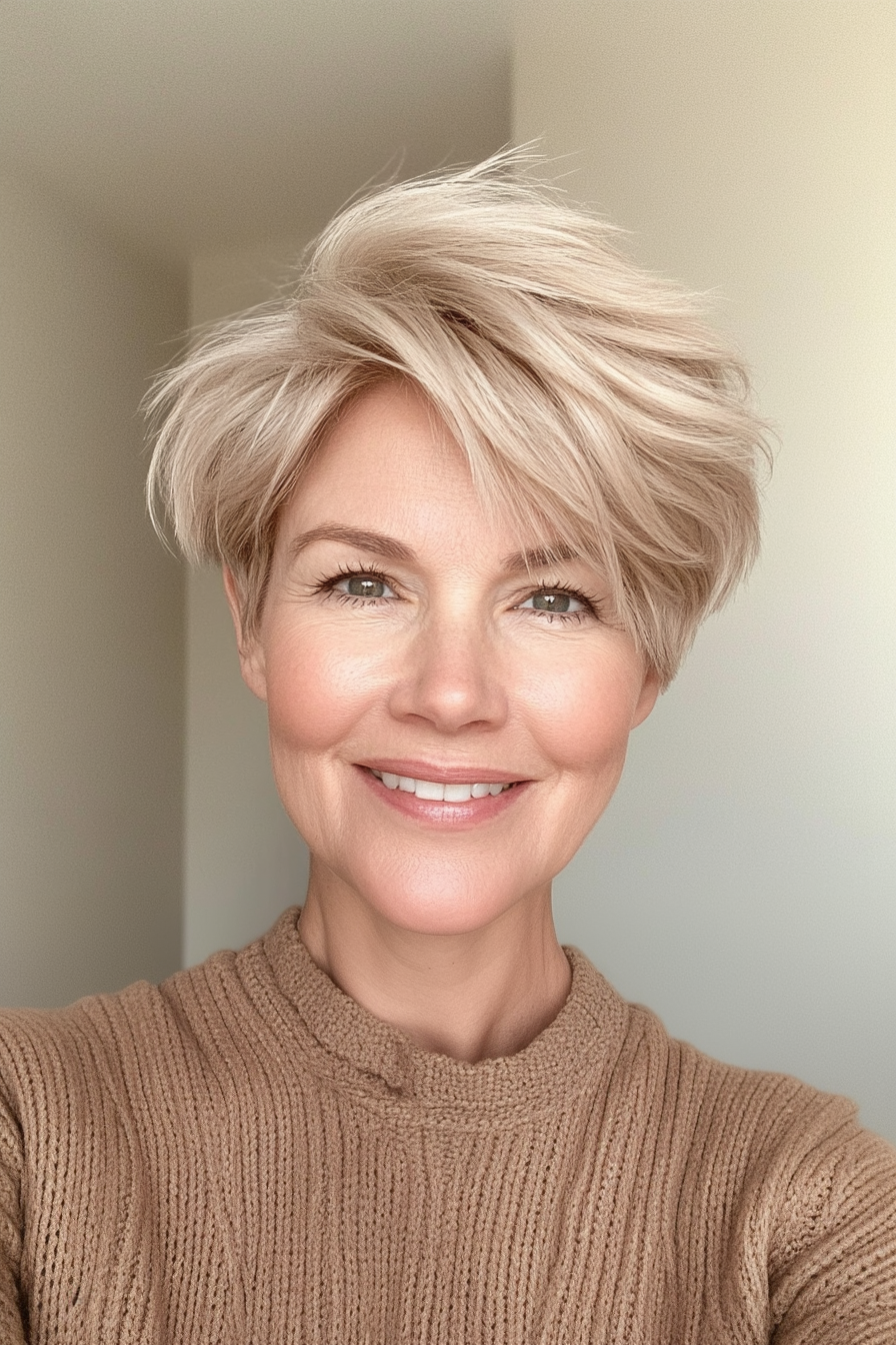 21. Textured Pixie in Soft Beige Blonde (Pixie Haircuts For Women Over 50) - Pixie Haircuts For Women Over 50
