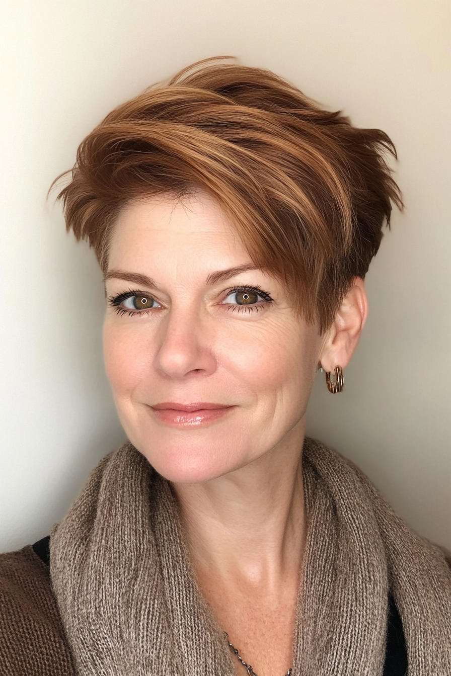 22. Long Top Pixie in Chestnut Gold (Pixie Haircuts For Women Over 50) - Pixie Haircuts For Women Over 50