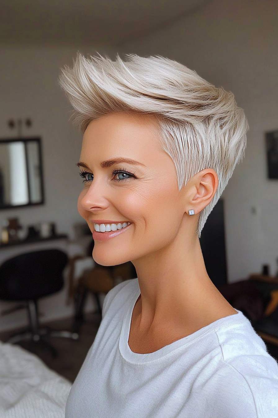 23. Modern Razor Pixie in Icy Blonde (Pixie Haircuts For Women Over 50) - Pixie Haircuts For Women Over 50