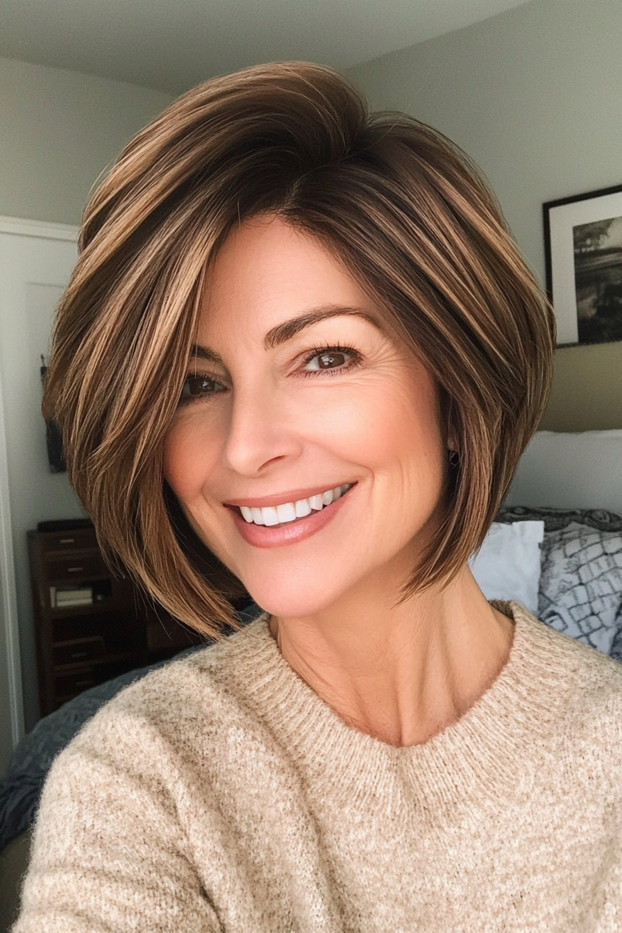 2. Soft Layered Bob in Warm Brunette (Short Hairstyles For Women Over 60 With Thin Hair) - Short Hairstyles For Women Over 60 With Thin Hair