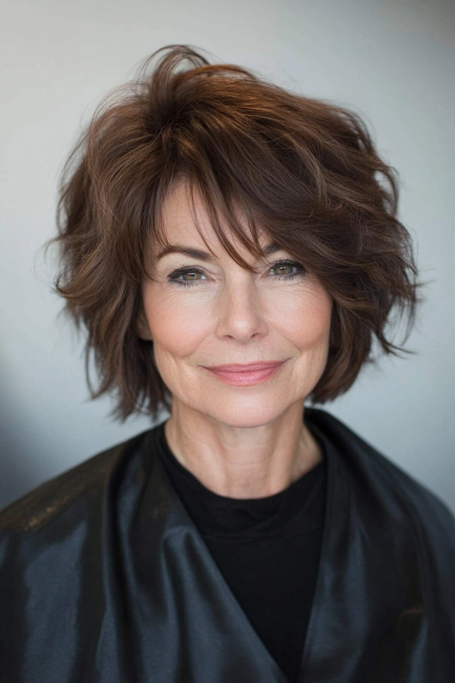 4. Textured Shag in Deep Chestnut (Short Hairstyles For Women Over 60 With Thin Hair) - Short Hairstyles For Women Over 60 With Thin Hair