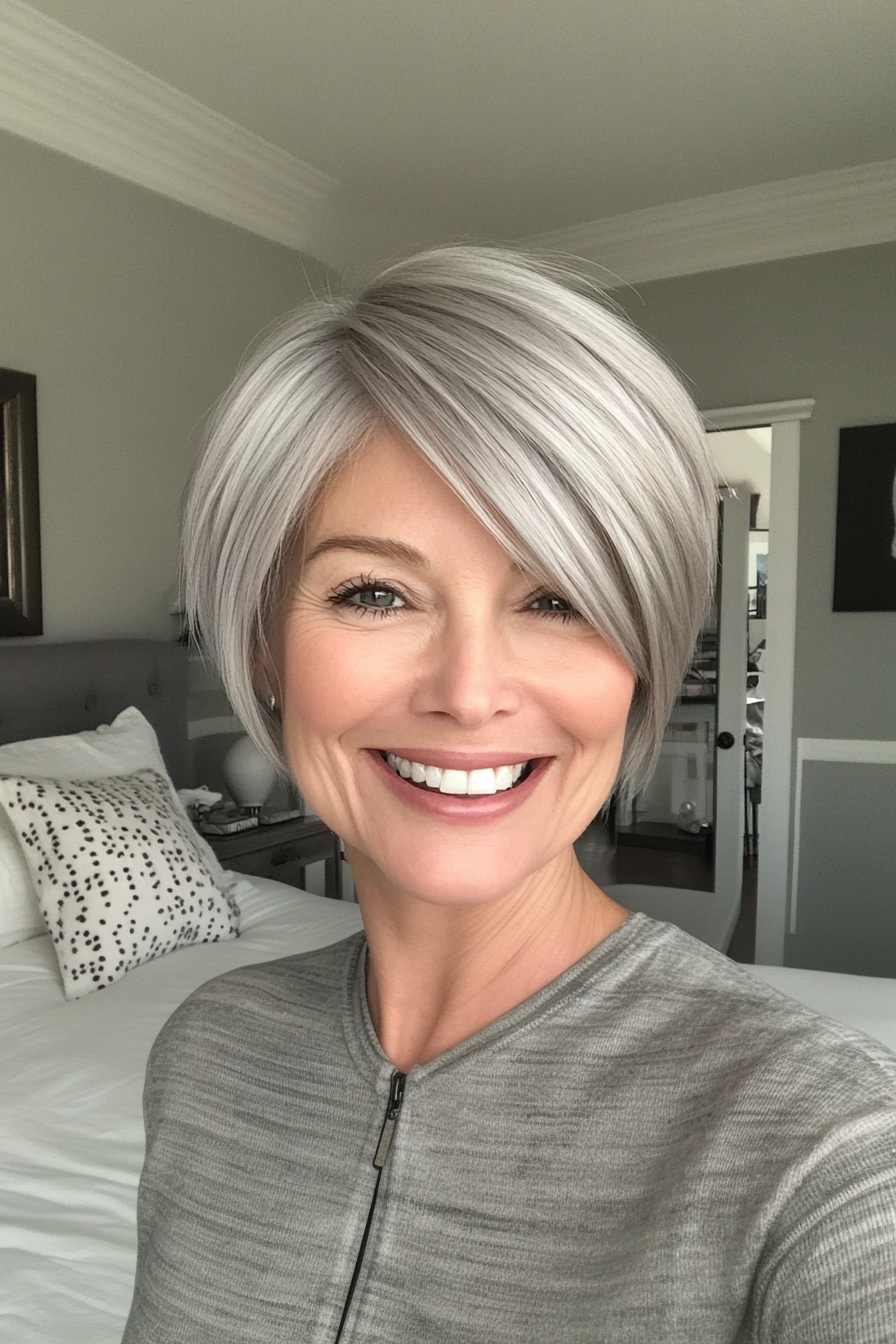 9. Soft Wedge Cut in Natural Silver (Short Hairstyles For Women Over 60 With Thin Hair) - Short Hairstyles For Women Over 60 With Thin Hair