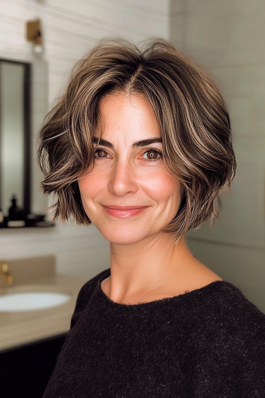 13. Wavy Bob in Deep Espresso Brown (Short Hairstyles For Women Over 60 With Thin Hair) - Short Hairstyles For Women Over 60 With Thin Hair