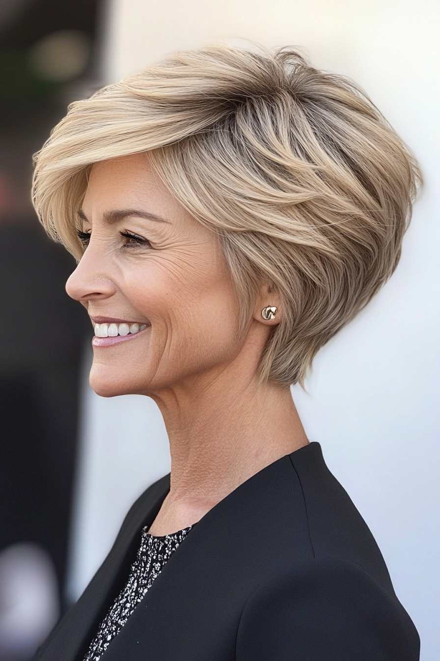 15. Swept-Back Pixie in Sandy Blonde (Short Hairstyles For Women Over 60 With Thin Hair) - Short Hairstyles For Women Over 60 With Thin Hair