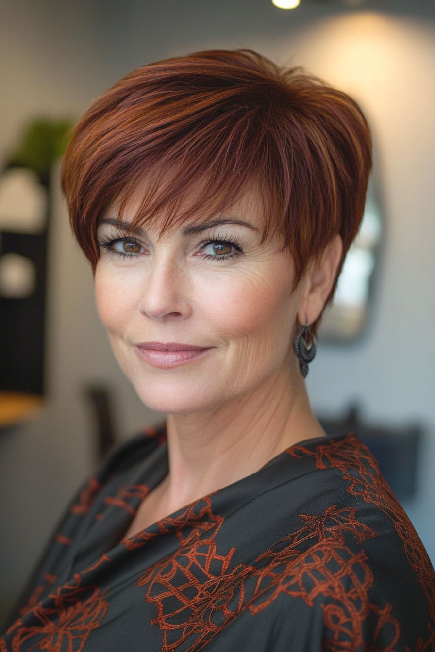 18. Tapered Pixie in Mahogany Brown (Short Hairstyles For Women Over 60 With Thin Hair) - Short Hairstyles For Women Over 60 With Thin Hair