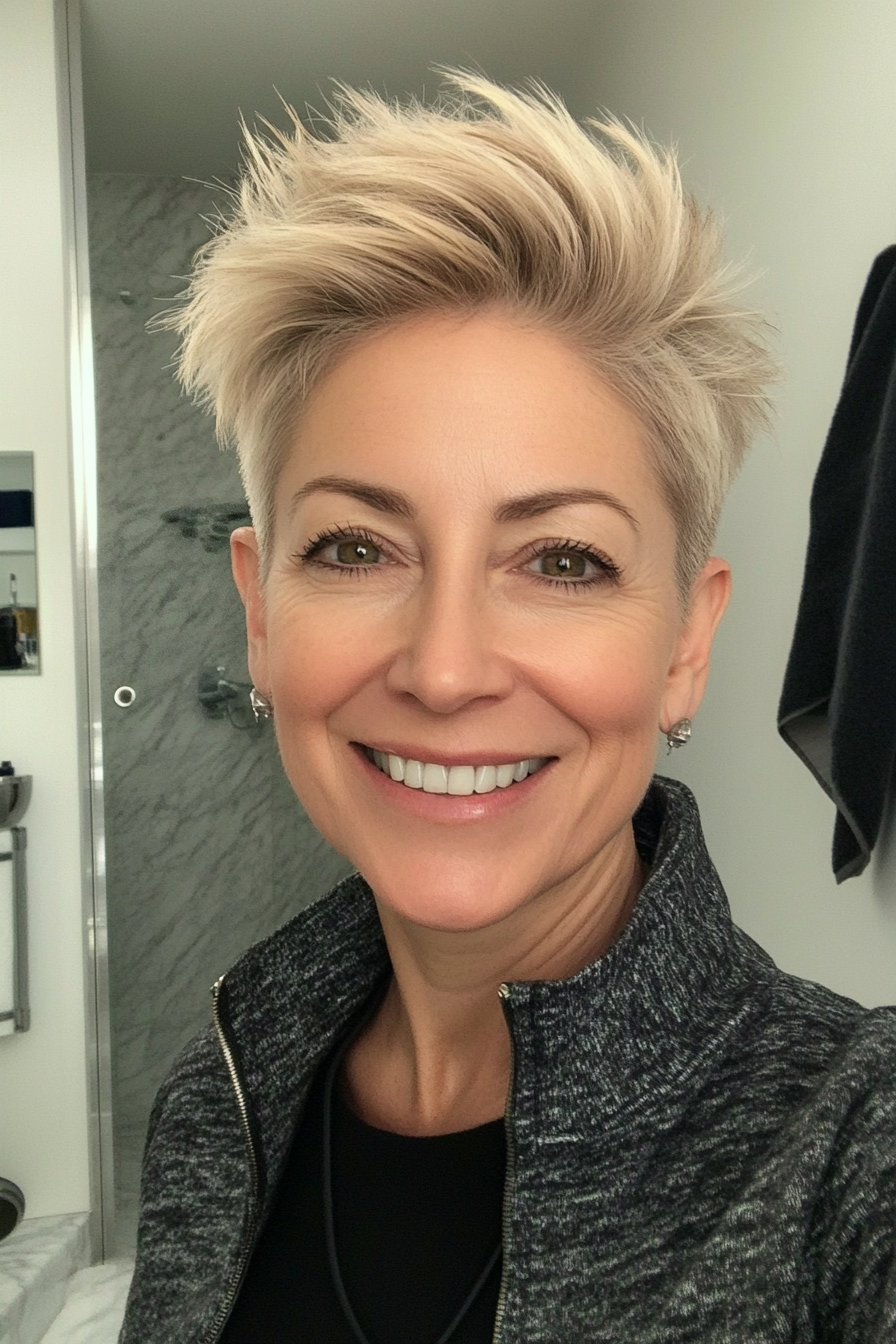 20. Softly Spiked Pixie in Cool Beige Blonde (Short Hairstyles For Women Over 60 With Thin Hair) - Short Hairstyles For Women Over 60 With Thin Hair