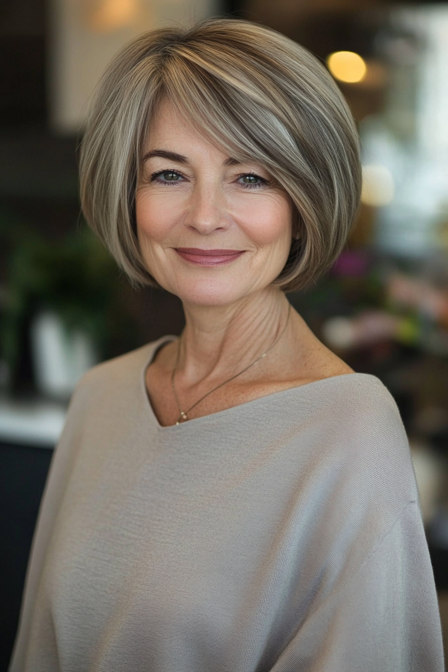 22. Short French Bob in Soft Taupe Brown (Short Hairstyles For Women Over 60 With Thin Hair) - Short Hairstyles For Women Over 60 With Thin Hair