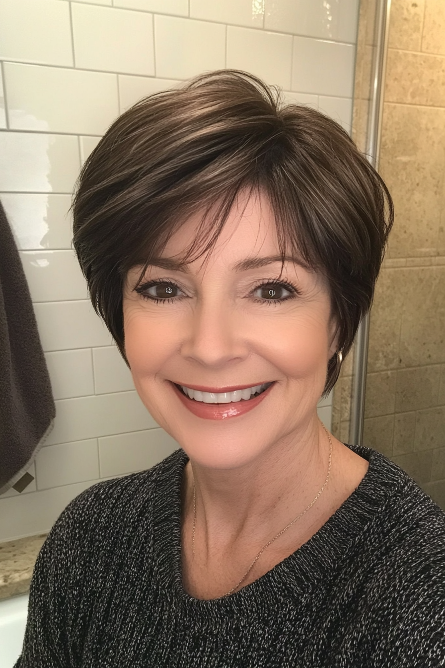 26. Elegant Short Shag in Deep Brunette (Short Hairstyles For Women Over 60 With Thin Hair) - Short Hairstyles For Women Over 60 With Thin Hair