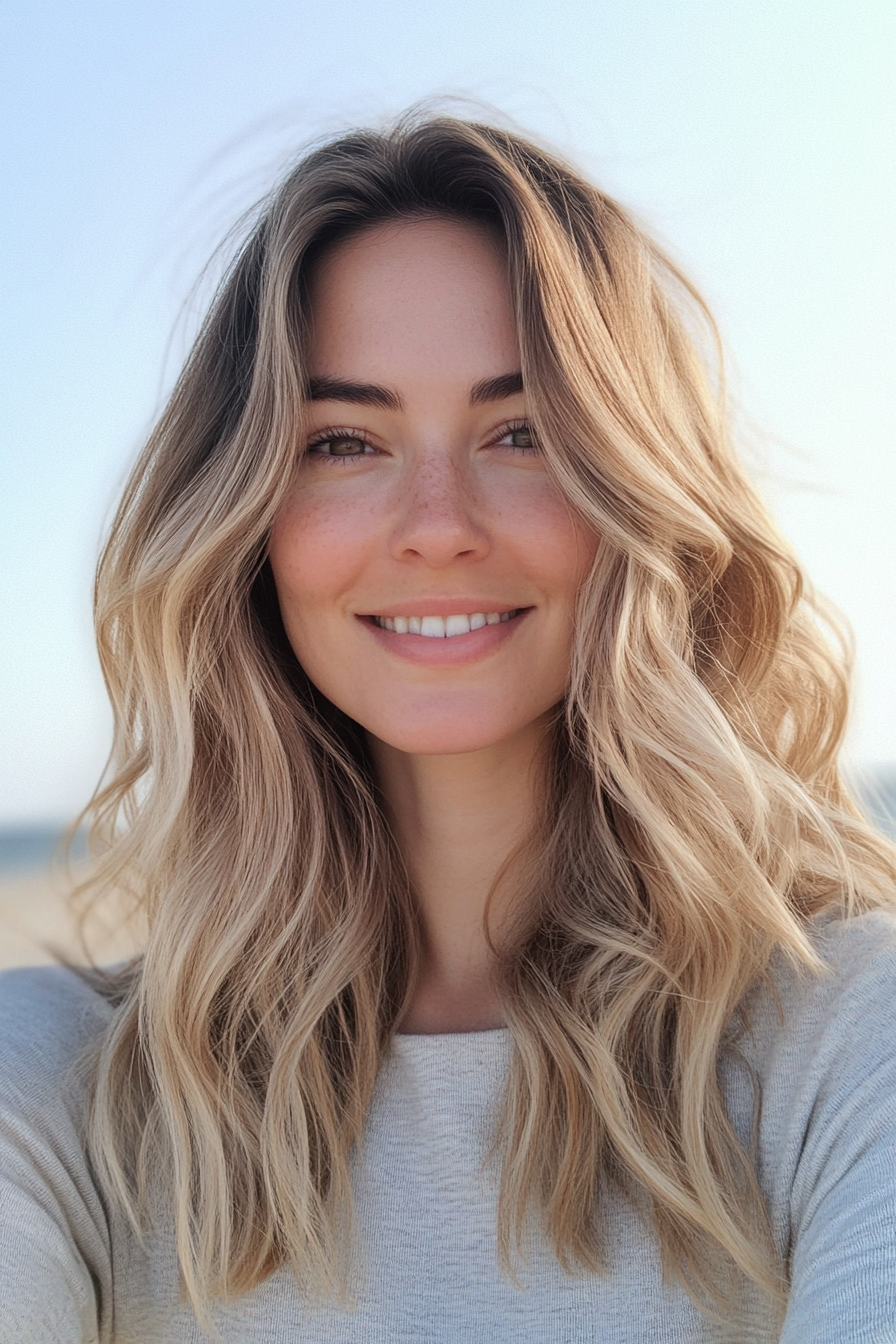 1. Sunlit Layered Waves – Dark Blonde (Beach Hairstyles) - Beach Hairstyles