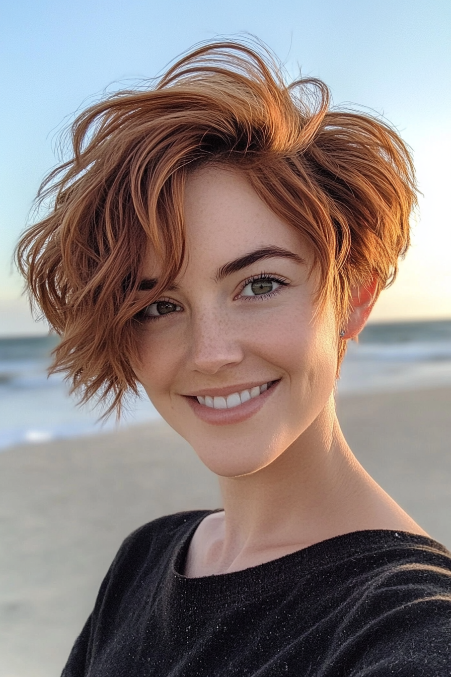 6. Windswept Pixie – Deep Chestnut (Beach Hairstyles) - Beach Hairstyles