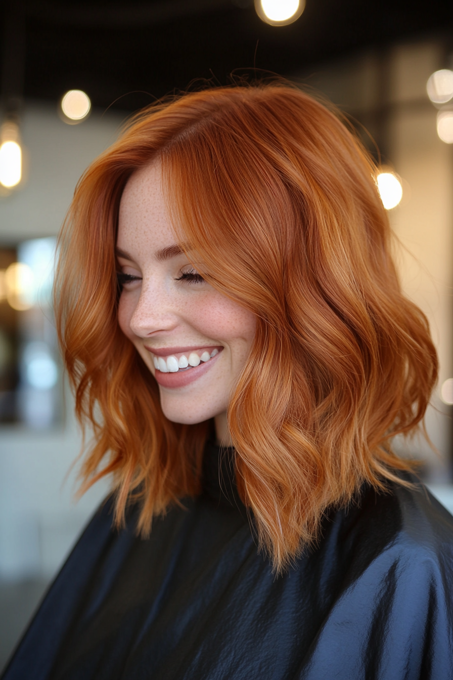 8. Sun-Kissed Lob – Warm Auburn (Beach Hairstyles) - Beach Hairstyles