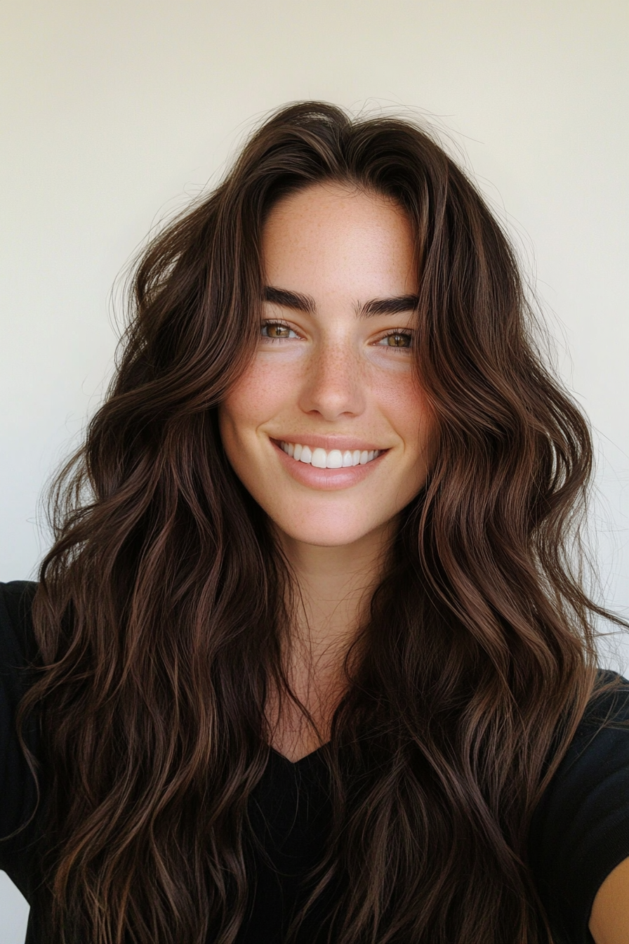 10. Wavy Cascade – Espresso Brown (Beach Hairstyles) - Beach Hairstyles