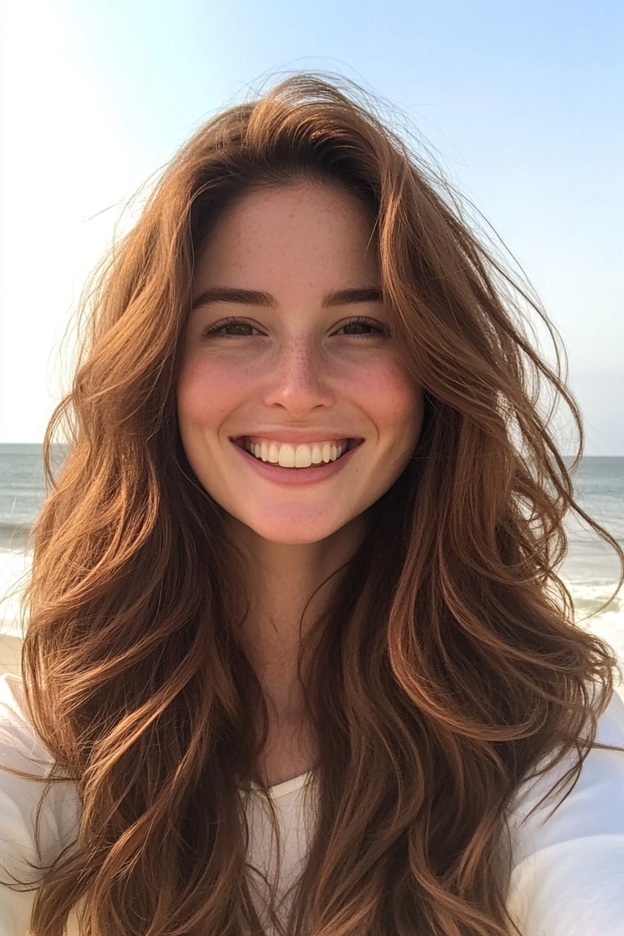 14. Tidepool Tresses – Chestnut Brown (Beach Hairstyles) - Beach Hairstyles