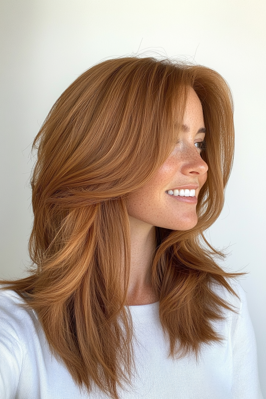 17. Breezy Curtain Bangs – Cinnamon Brown (Beach Hairstyles) - Beach Hairstyles