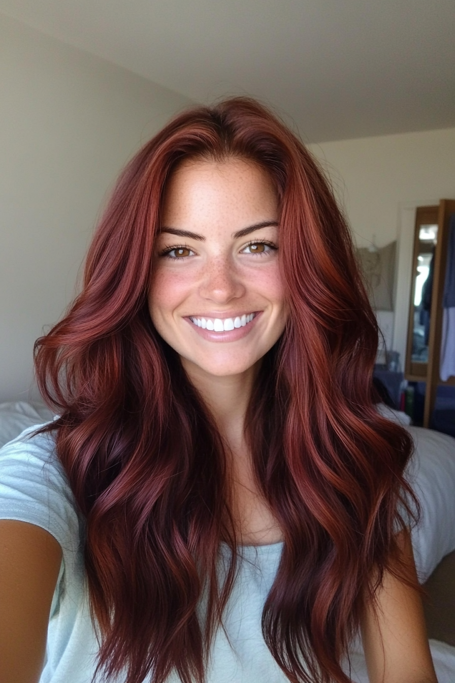 19. Mermaid Mane – Deep Mahogany (Beach Hairstyles) - Beach Hairstyles