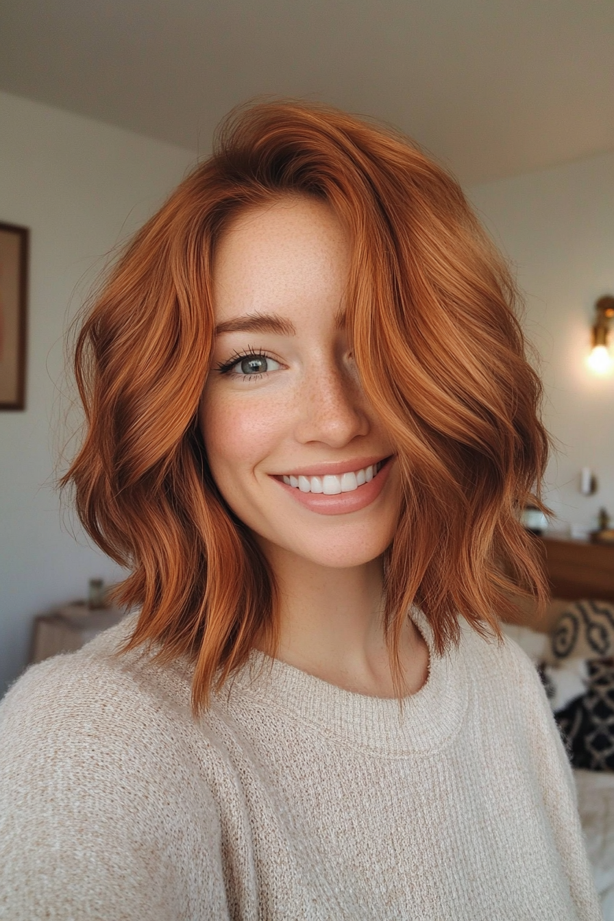 25. Wave-Kissed Bob – Soft Auburn (Beach Hairstyles) - Beach Hairstyles