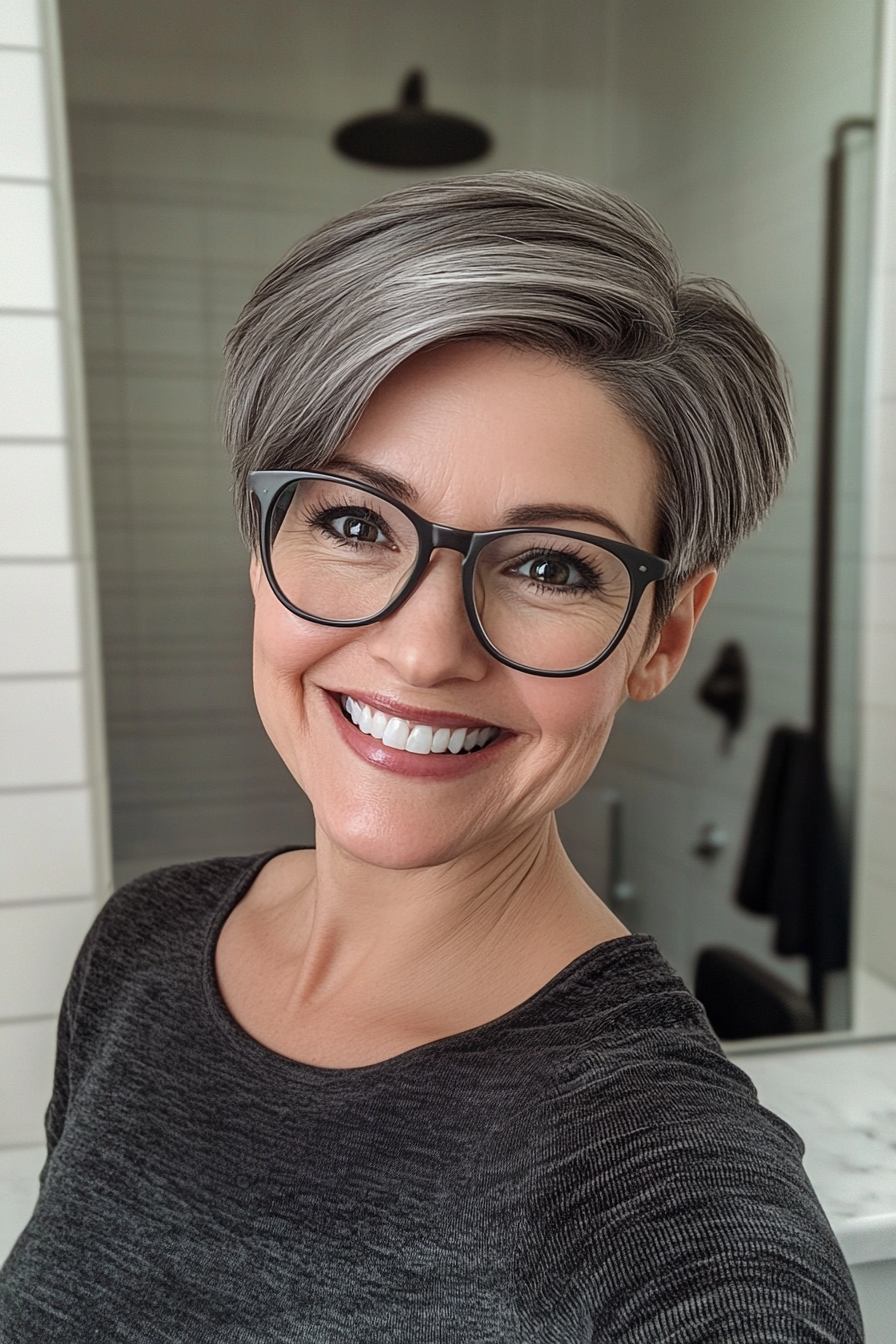 13. Tapered Pixie in Charcoal Gray (Hairstyles For Women Over 50 With Glasses) - Hairstyles For Women Over 50 With Glasses