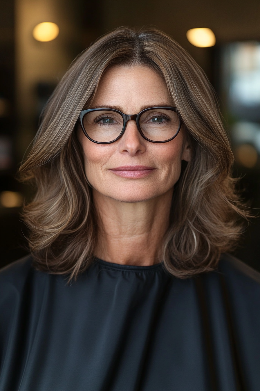17. Shoulder-Length Straight Cut in Dark Chestnut (Hairstyles For Women Over 50 With Glasses) - Hairstyles For Women Over 50 With Glasses