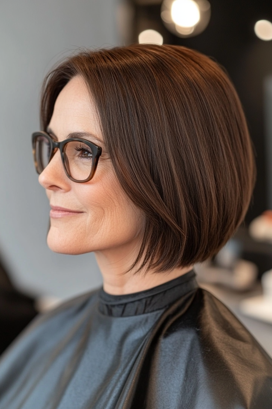22. Straight Blunt Cut in Natural Dark Brown (Hairstyles For Women Over 50 With Glasses) - Hairstyles For Women Over 50 With Glasses