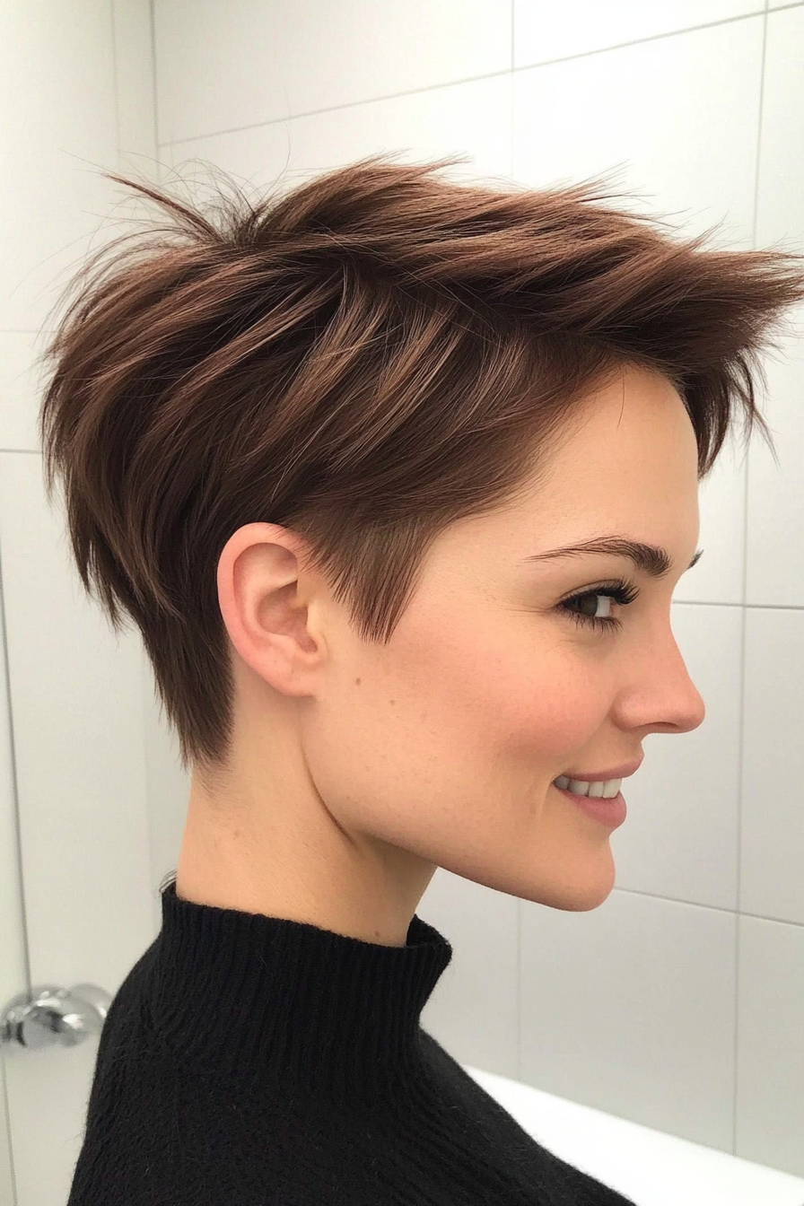 3. Layered Tapered Pixie in Chestnut Brown (Short Spiky Haircuts For Fine Hair) - Short Spiky Haircuts For Fine Hair