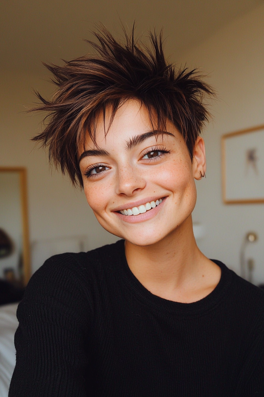 10. Messy Spiky Pixie in Dark Mahogany Brown (Short Spiky Haircuts For Fine Hair) - Short Spiky Haircuts For Fine Hair
