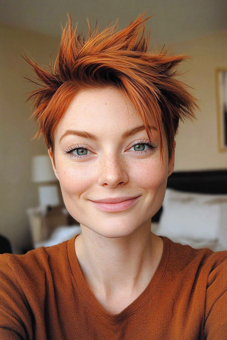 13. Voluminous Spiky Cut in Warm Auburn (Short Spiky Haircuts For Fine Hair) - Short Spiky Haircuts For Fine Hair