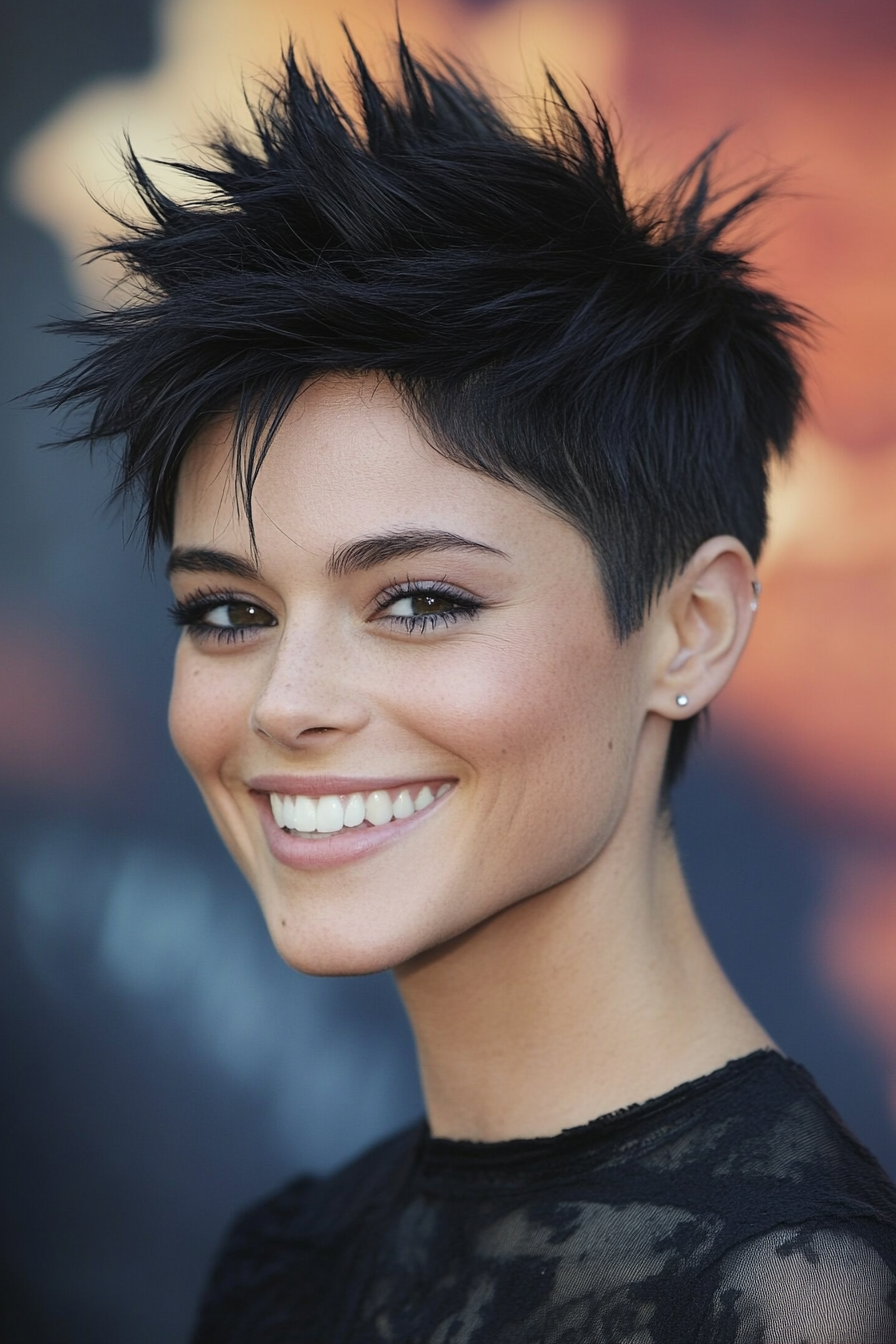 17. Sleek Spiky Pixie in Jet Black (Short Spiky Haircuts For Fine Hair) - Short Spiky Haircuts For Fine Hair