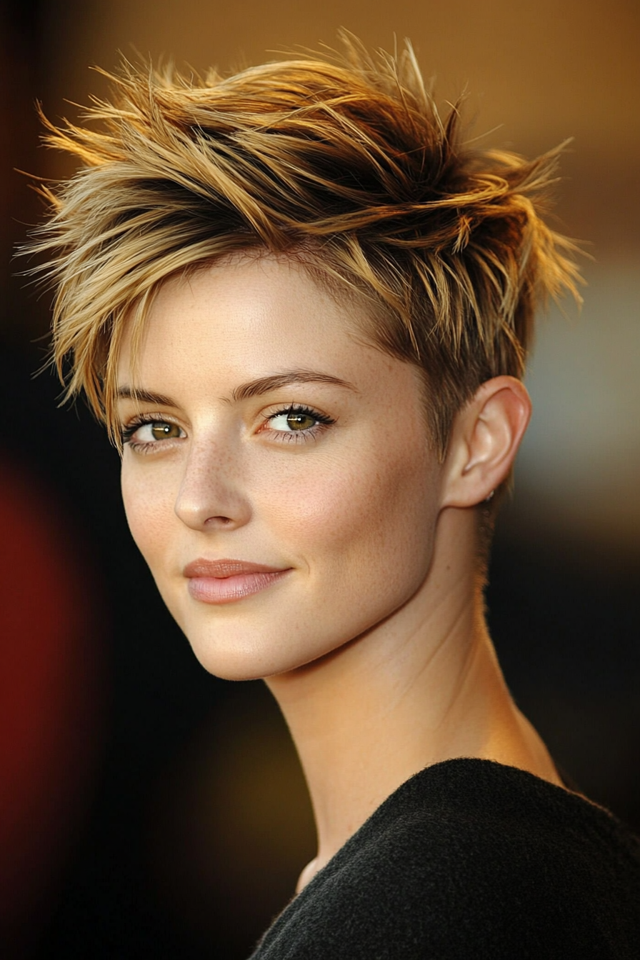 18. Choppy Layered Pixie in Golden Brown (Short Spiky Haircuts For Fine Hair) - Short Spiky Haircuts For Fine Hair