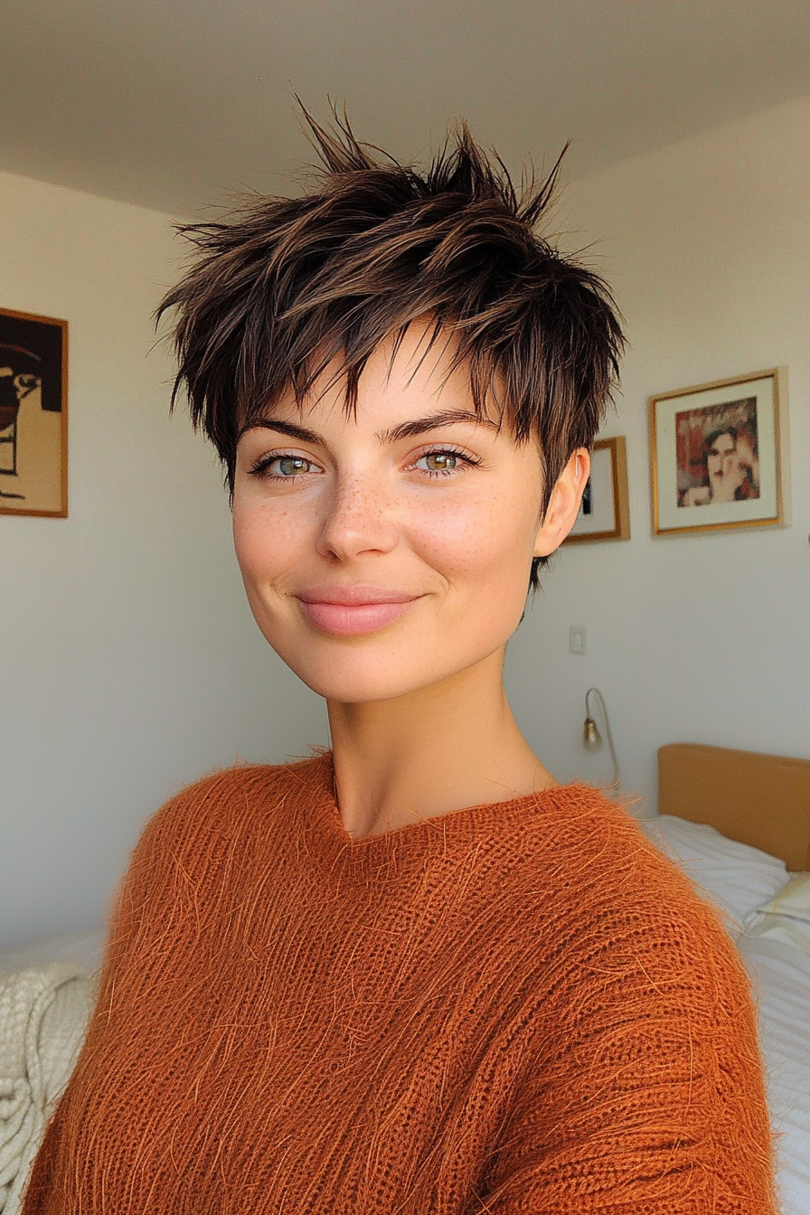 23. Choppy Short Crop in Rich Coffee Brown (Short Spiky Haircuts For Fine Hair) - Short Spiky Haircuts For Fine Hair