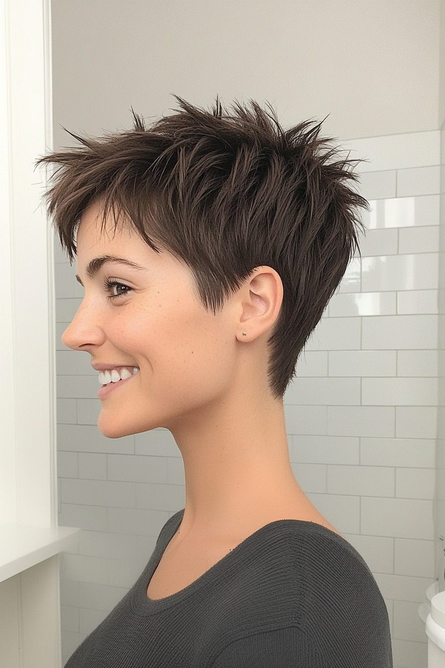 24. Minimalist Spiky Pixie in Cool Dark Brown (Short Spiky Haircuts For Fine Hair) - Short Spiky Haircuts For Fine Hair
