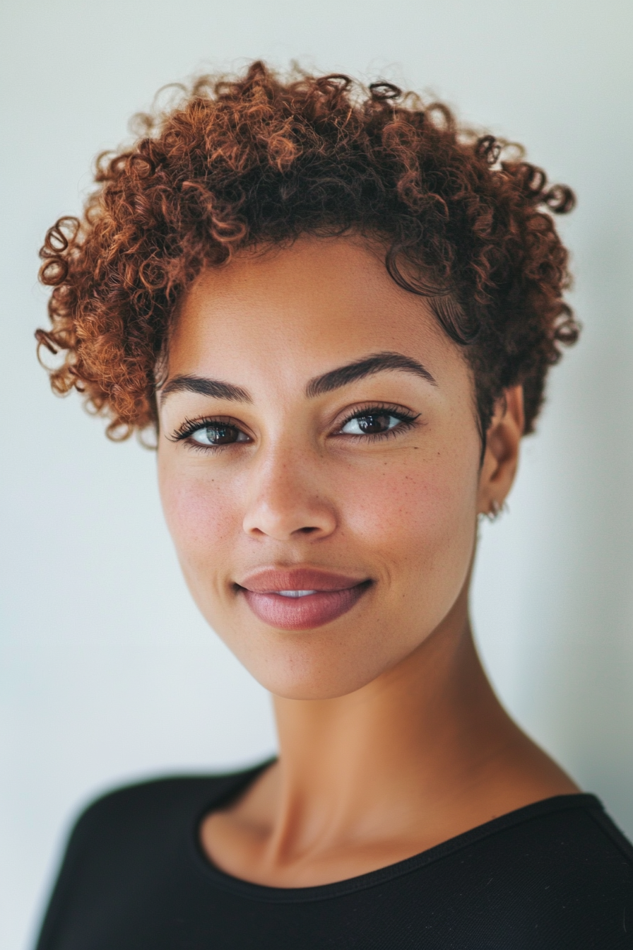 2. Curly Pixie in Warm Chestnut (Short Hairstyles For Black Women) - Short Hairstyles For Black Women