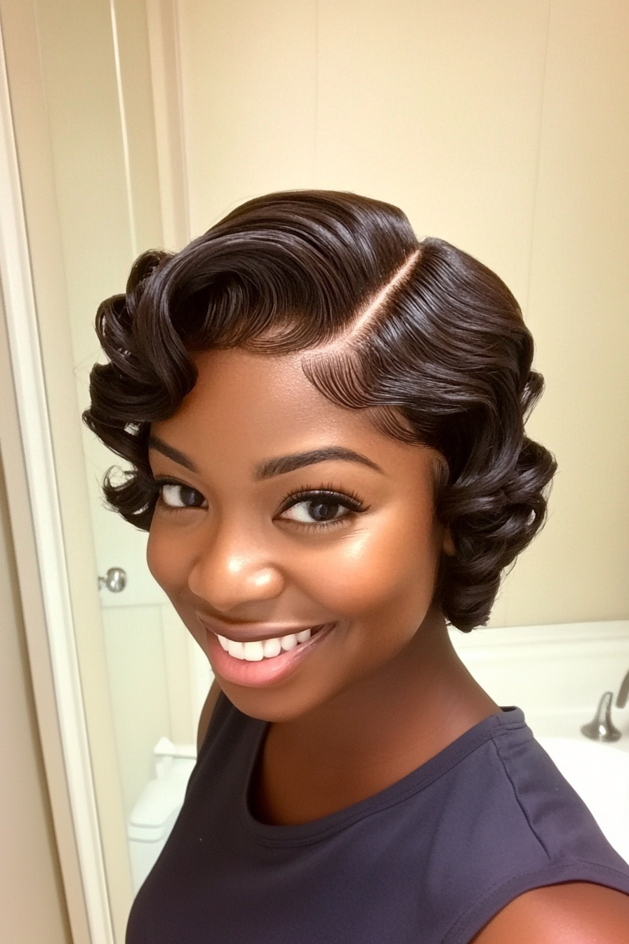 4. Finger Waves in Dark Mahogany (Short Hairstyles For Black Women) - Short Hairstyles For Black Women