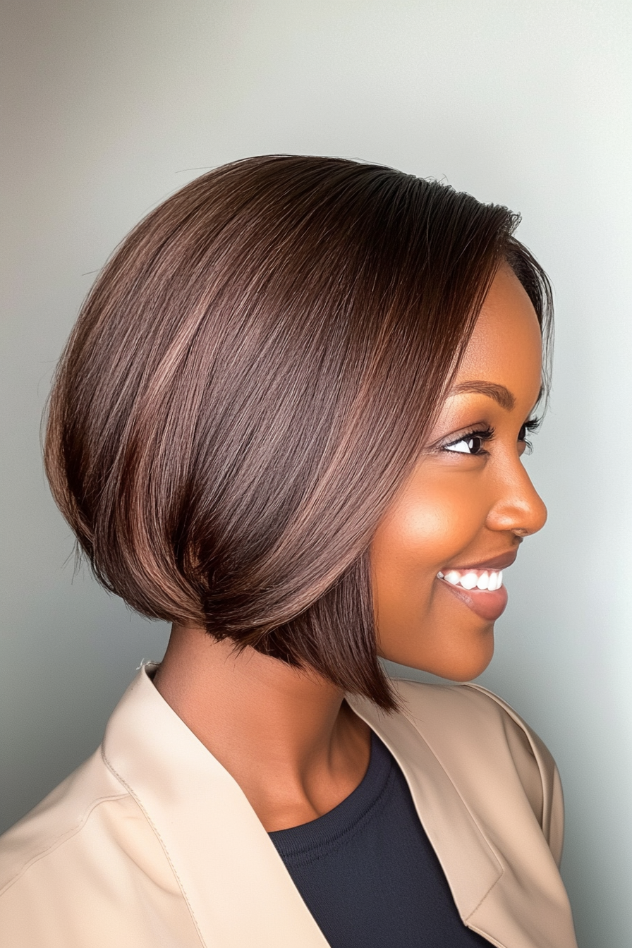 5. Asymmetrical Bob in Rich Walnut (Short Hairstyles For Black Women) - Short Hairstyles For Black Women