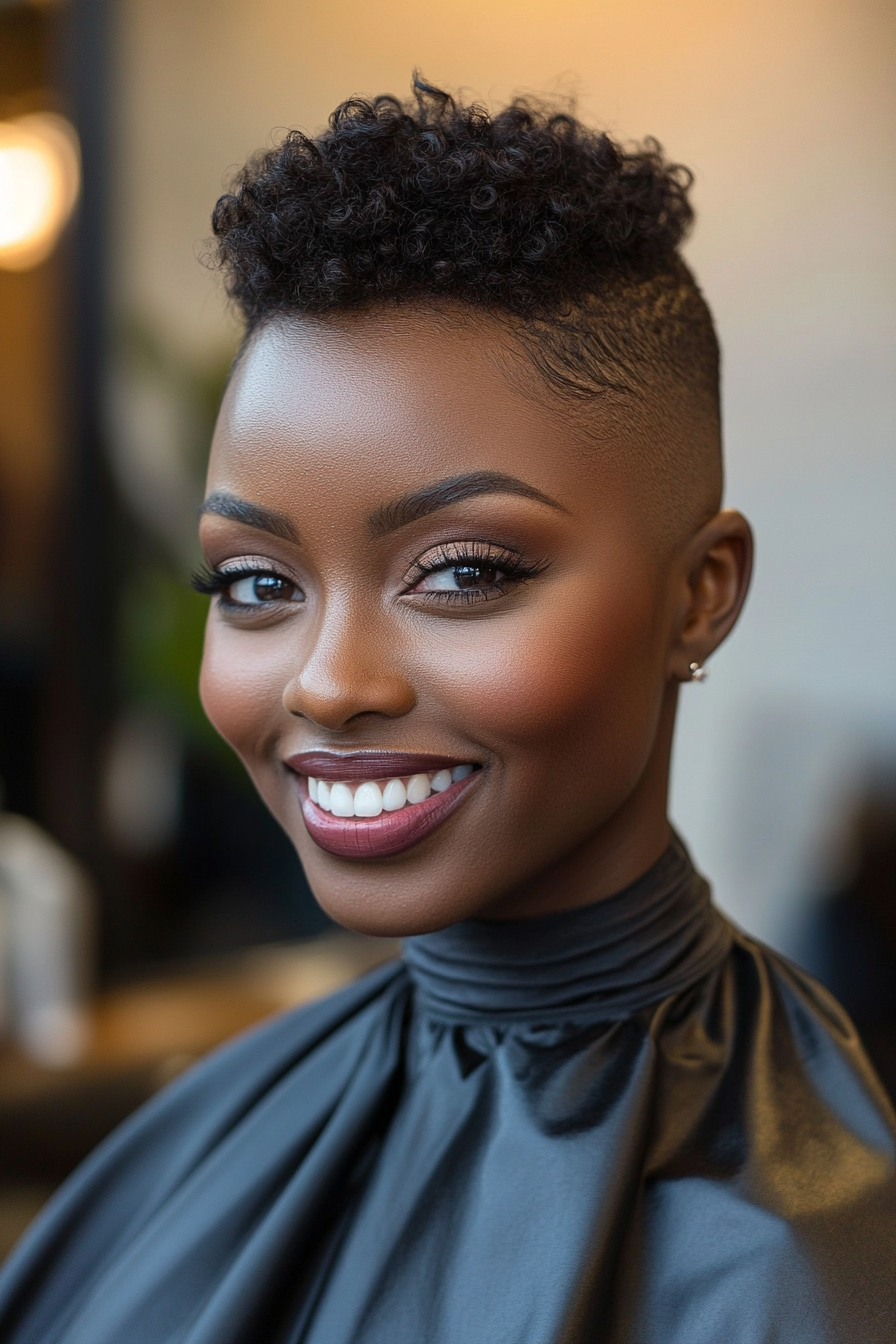 7. Shaved Sides with Coiled Top in Dark Coffee (Short Hairstyles For Black Women) - Short Hairstyles For Black Women