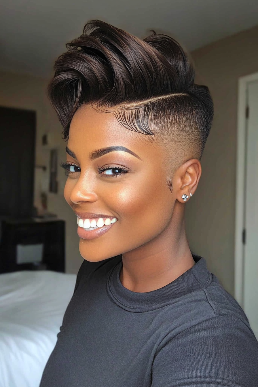 9. Soft Mohawk in Ebony Brown (Short Hairstyles For Black Women) - Short Hairstyles For Black Women